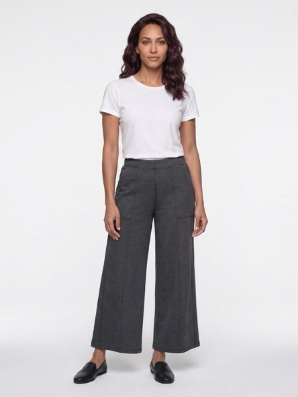 Women's Cropped Black Wide-Leg Pull-On Pants